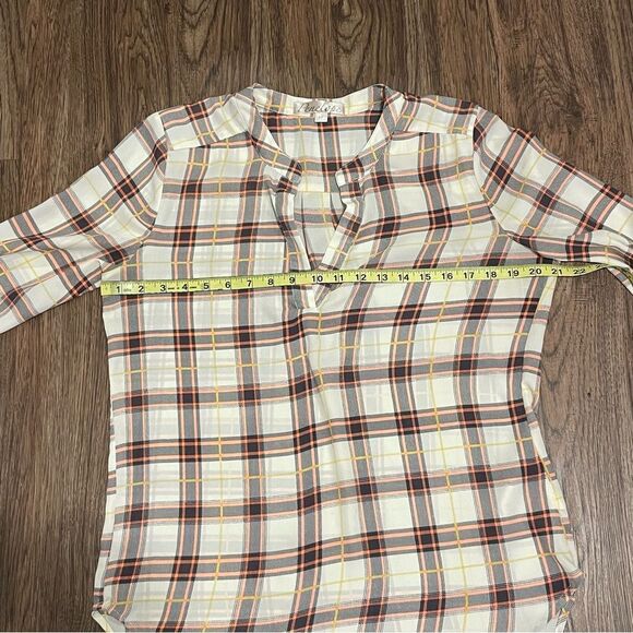 Penelope Long Sleeve Plaid Pattern Lightweight Blouse Cream Neon Coral Black Med - Picture 8 of 11